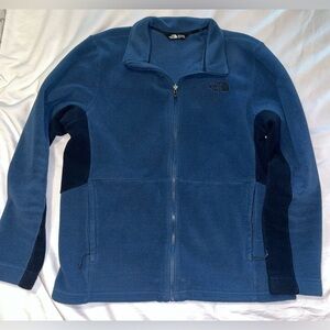blue north face full zip pullover